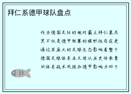 拜仁系德甲球队盘点