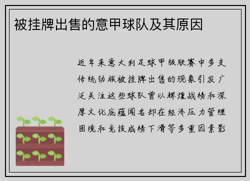 被挂牌出售的意甲球队及其原因